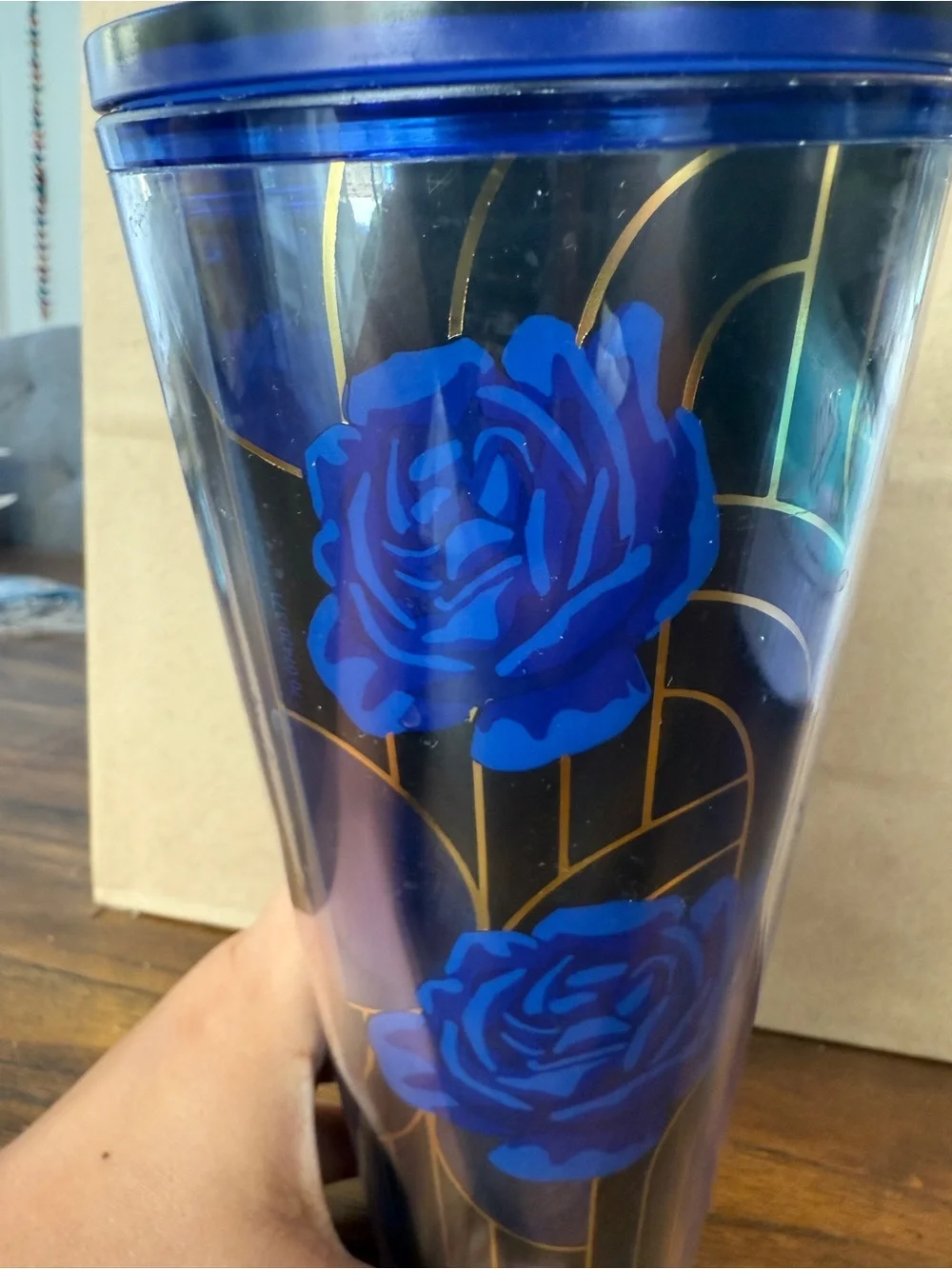 Starbucks Navy Blue Rose & Gold Insulated Tumbler with Straw